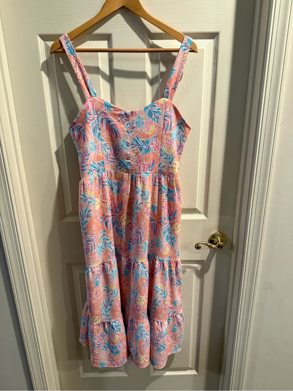 Simply Southern Pink Tropical Tiered Midi Sundress